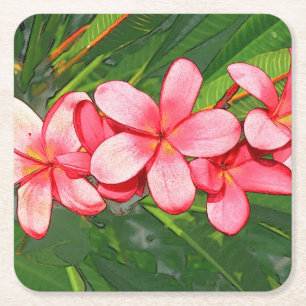 Plumerias Square Paper Coaster