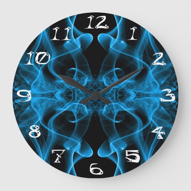 Plumes of Blue Smoke on black with Numbers Large Clock (Front)