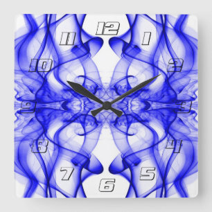 Plumes of Blue Smoke on white with Numbers Square Wall Clock