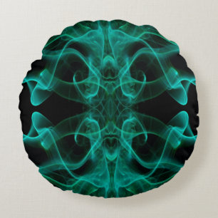 Plumes of Green Smoke on Black Round Cushion