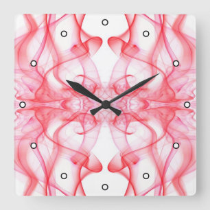 Plumes of Red Smoke on White with Dots Square Wall Clock