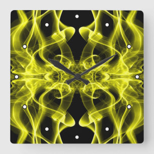 Plumes of Yellow Smoke on Black with Dots Square Wall Clock