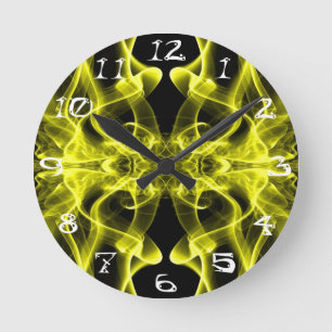 Plumes of Yellow Smoke on Black with Numbers Round Clock