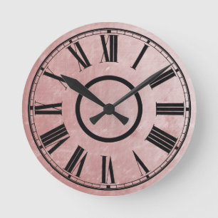 Plummy Rose Clock Weathered Effect Roman Numbers