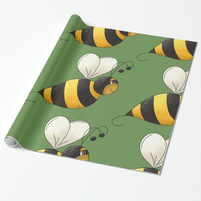 Plump Bee Glossy Wrapping Paper (Unrolled)