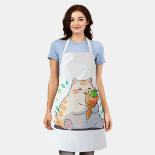 Plump Cat Enjoying Ice Cream – Whimsical Summer Ap Apron
