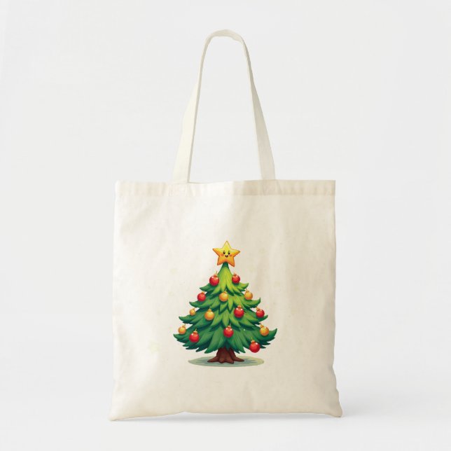 Plump Kawaii Christmas Tree Sparkling Ornaments Tote Bag (Front)