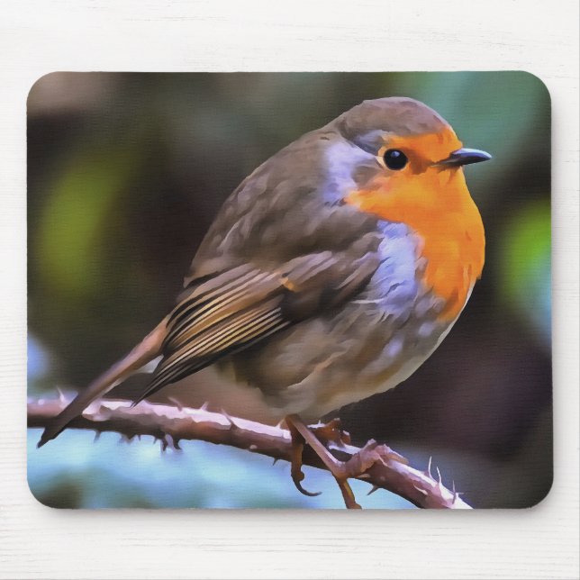 Plump Robin Perched On A Branch Mouse Pad (Front)