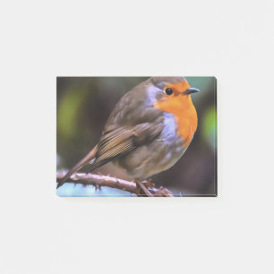 Plump Robin Perched On A Branch Wildlife Art Post-it Notes
