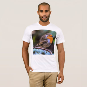 Plump Robin Perched On A Branch Wildlife Art T-Shirt