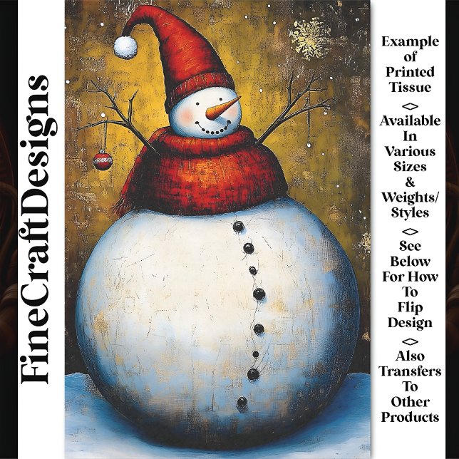 Plump Round Happy Jolly Snowman BA7 Decoupage Tissue Paper (Creator Uploaded)