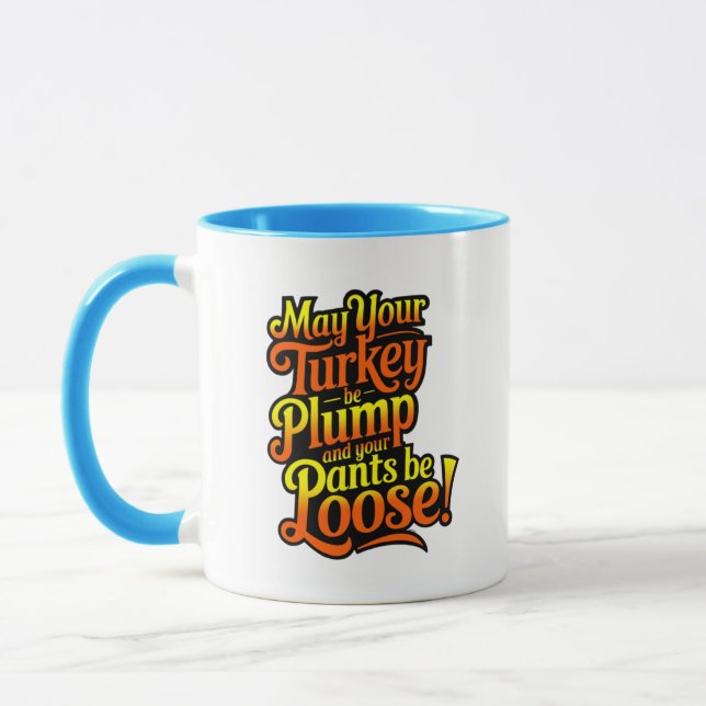 Plump Turkey, Cartoon Farmer Turkey, Mug (Left)