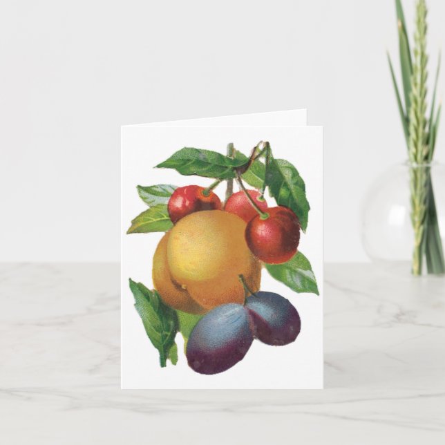 Plums, Cherries, Peach Customisable Notecard (Front)