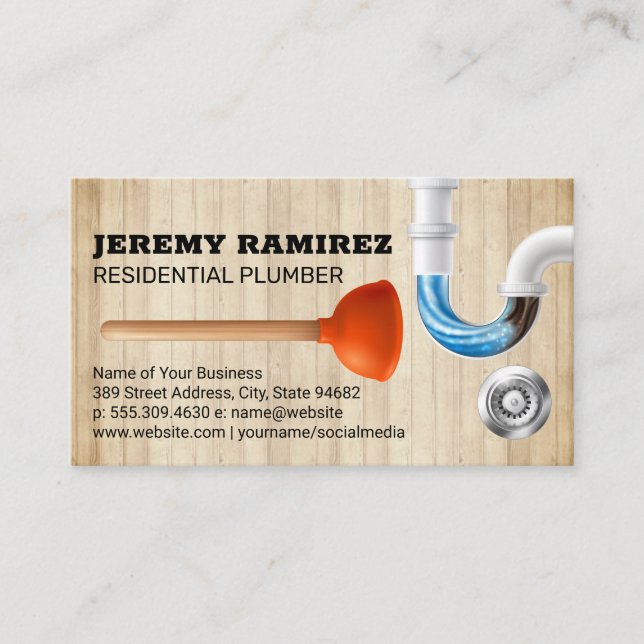 Plunger and Clogged Pipes Drain Business Card (Front)