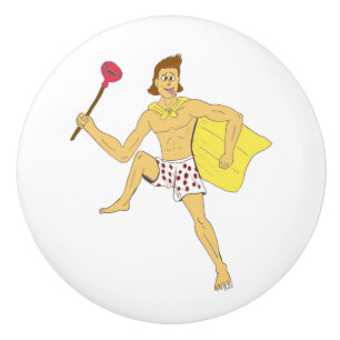 plunger and underwear guy ceramic knob