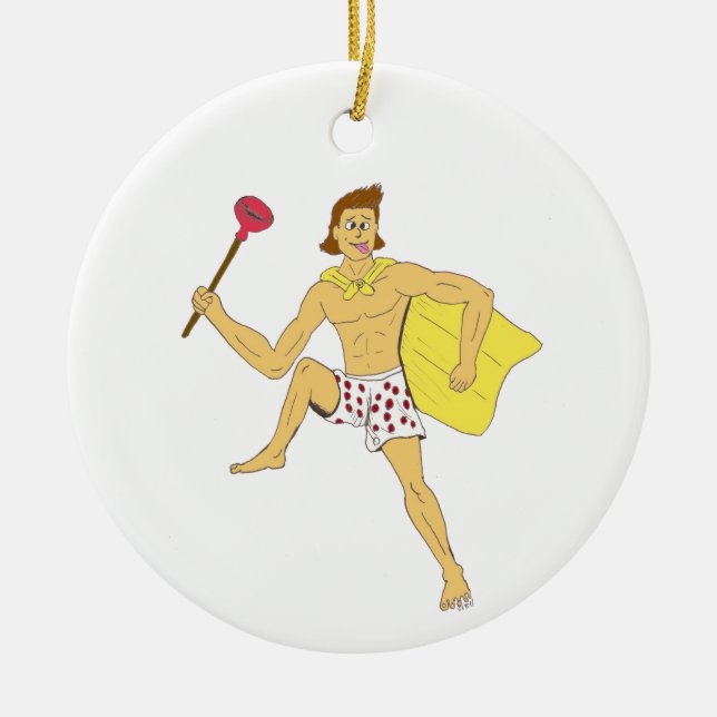 plunger and underwear guy ceramic ornament (Front)