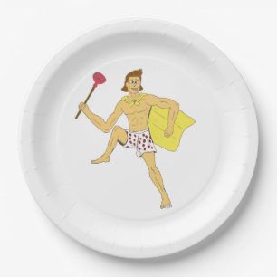 plunger and underwear guy classic paper plate