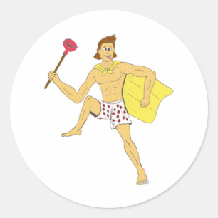 plunger and underwear guy classic round sticker