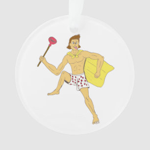 plunger and underwear guy ornament