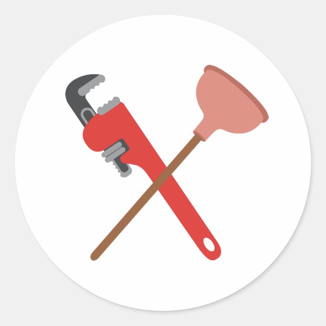 Plunger & Wrench Classic Round Sticker (Front)