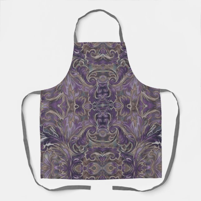 Plurple Plum Damask Abstract Apron (Front)