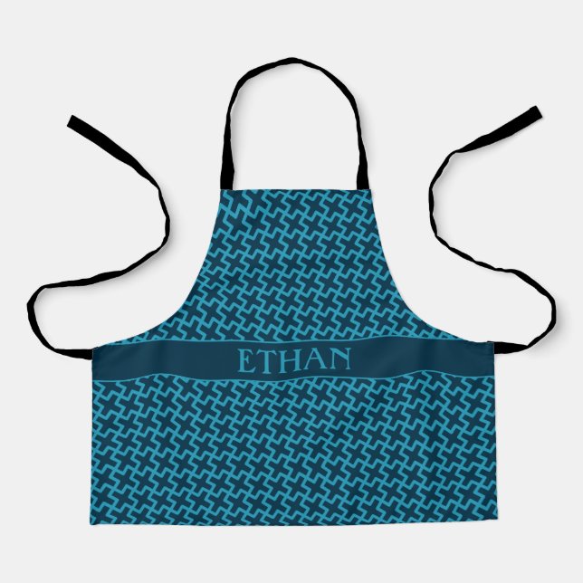 Plus Blue Dark Minimal Pattern Apron (Front)