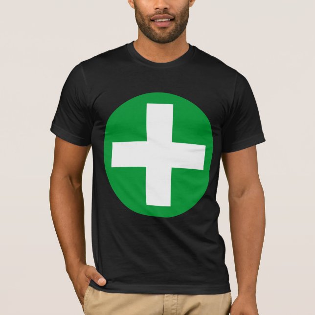 Plus Sign in white with green T-Shirt (Front)