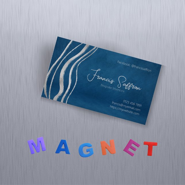 Plush Blue with Silver Abstract Magnetic Business Card (Creator Uploaded)