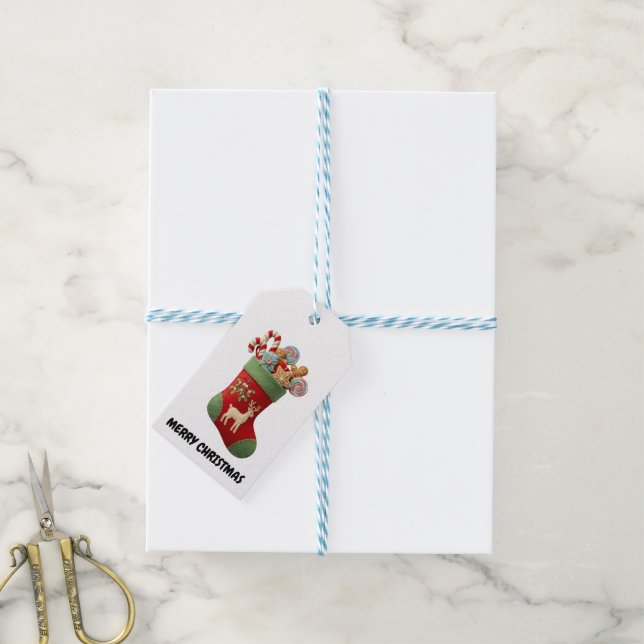 Plush Christmas Stocking Illustration Gift Tags (With Twine)