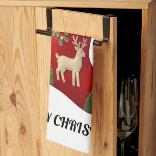 Plush Christmas Stocking Illustration Tea Towel