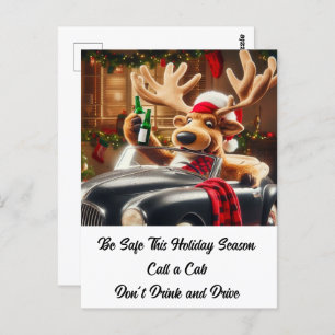 Plush Drunken Reindeer Don't Drink and Drive  Postcard