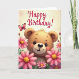 Plush Friend Pink Floral Birthday Card
