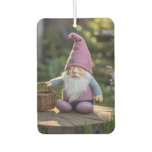 Plush Gnome Figurine with Woven Basket in Summer Car Air Freshener