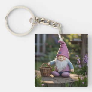 Plush Gnome Figurine with Woven Basket in Summer Key Ring