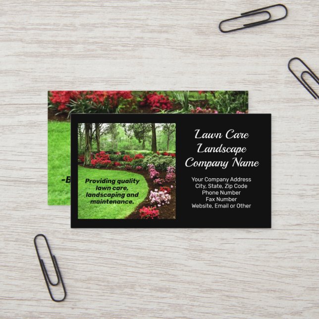 Plush Green Landscape Lawn Care Business Business Card (Front/Back In Situ)