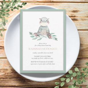 Plush Hippo   Jungle Safari Baby Shower Invitation