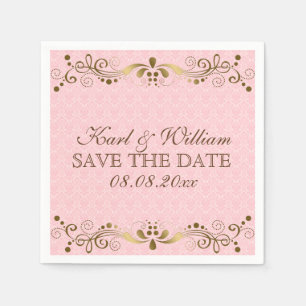 Plush Pink Damasks & Gold Lace Napkin