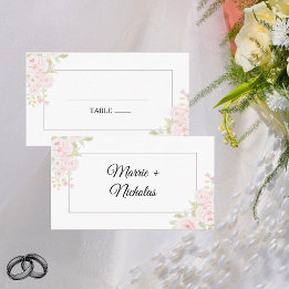 Plush Pink Rose Floral Watercolor Wedding Place Card