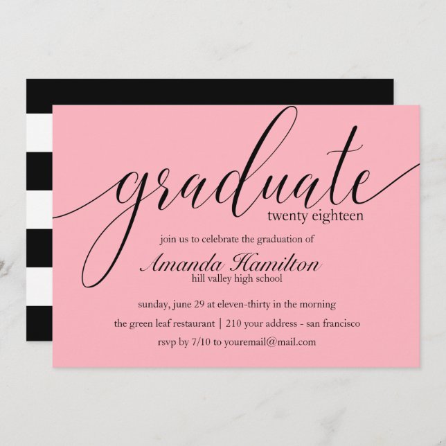 Plush Pink  typography Graduation Invitation (Front/Back)