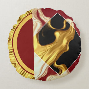 Plush Prestige: Gilded Zenith Opulent Swirl Design Round Cushion