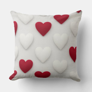 Plush Red & White Hearts Cotton Throw Pillow