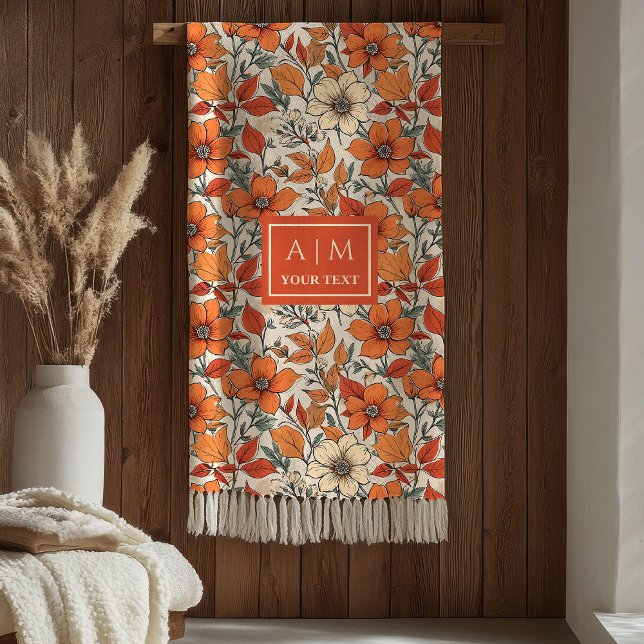 Plush Rusty Tones Sage Olive Autumn Floral Print  Fleece Blanket (Plush Rusty Tones Sage Olive Autumn Floral Print Blanket)