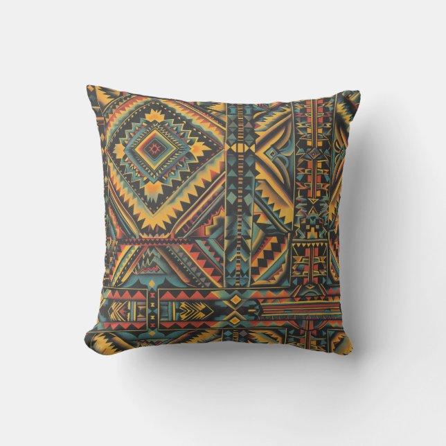 Plush Teal "Centuries-Old Geometric Elegance" Deco Cushion (Front)