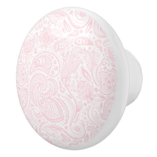 Plush White and Pink Paisley pattern Ceramic Knob