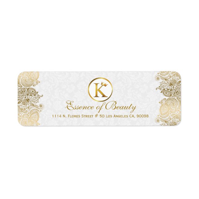 Plush White & Gold Paisley Lace Frame Return Address Label (Front)