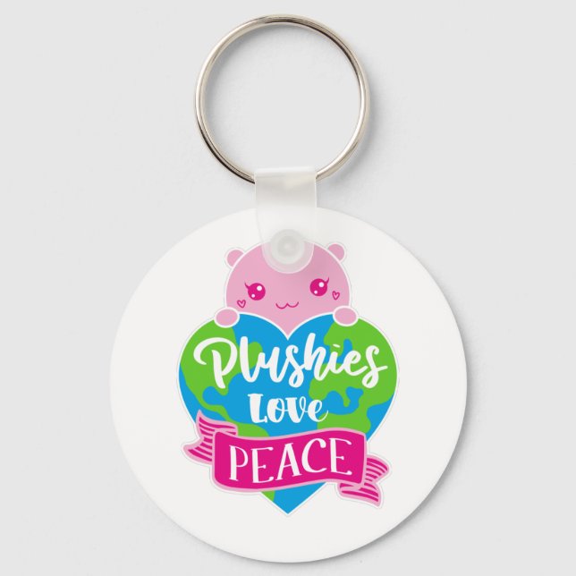 Plushies Love Peace | Cute Kawaii Heart Earth Key Ring (Front)