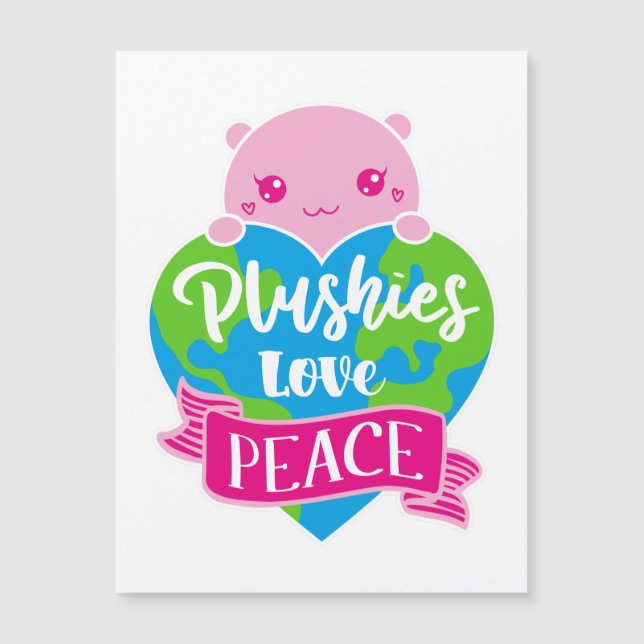 Plushies Love Peace | Cute Kawaii Magnetic Card (Front)