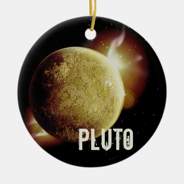 Pluto yellow planet 3d universe space illustration ceramic ornament (Front)