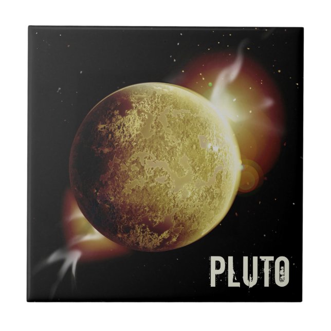 Pluto yellow planet 3d universe space illustration ceramic tile (Front)