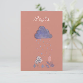 Pluviomagic cloud with blue drops and flowers thank you card